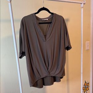 Jolie Green Asymmetrical V-Neck Blouse